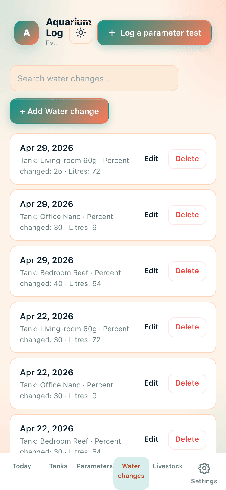 Water changes screen