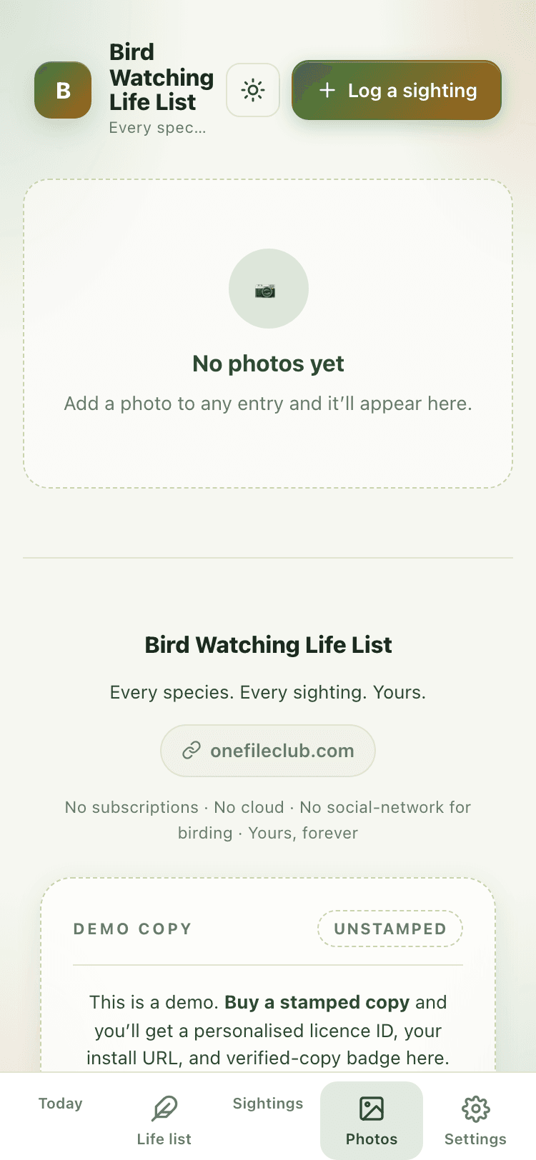 Photos screen