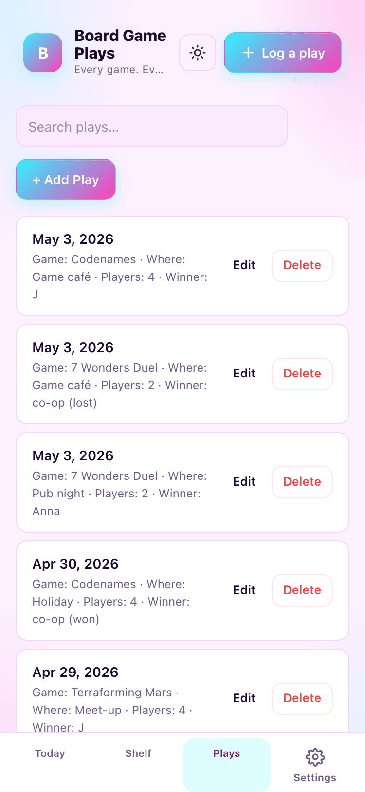 Plays screen