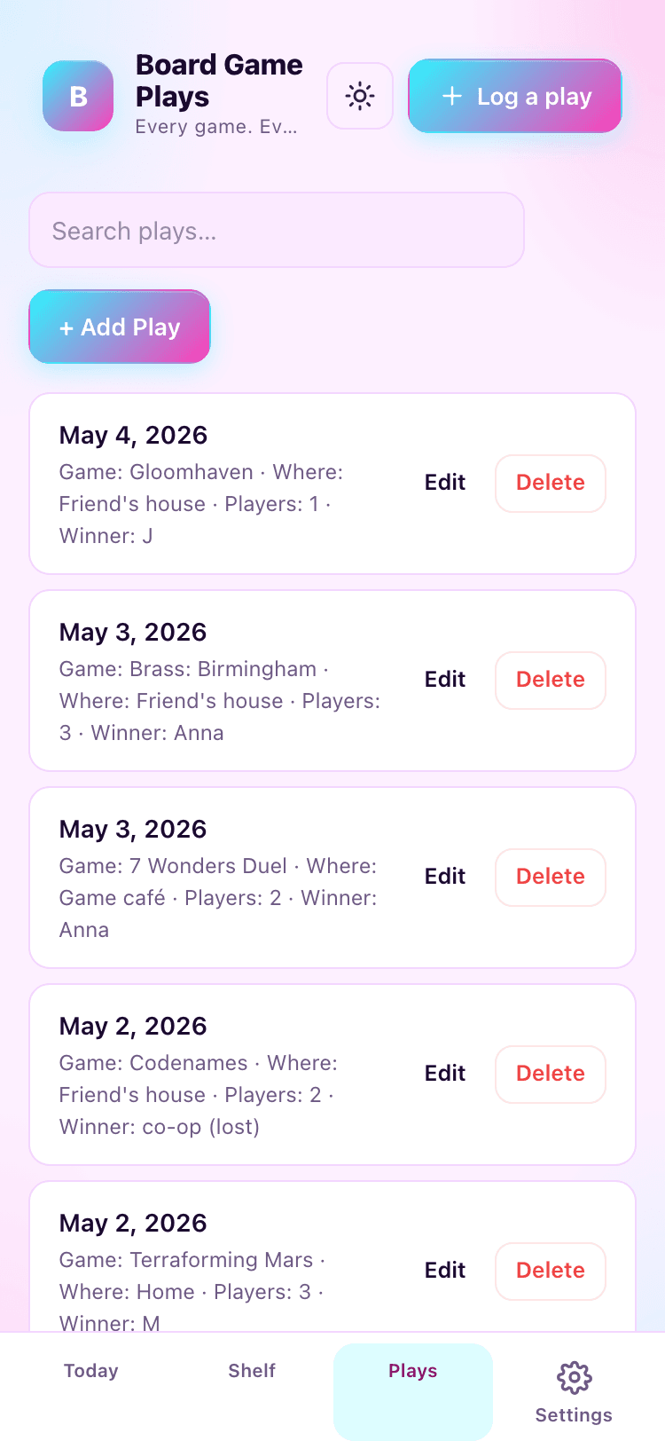 Plays screen