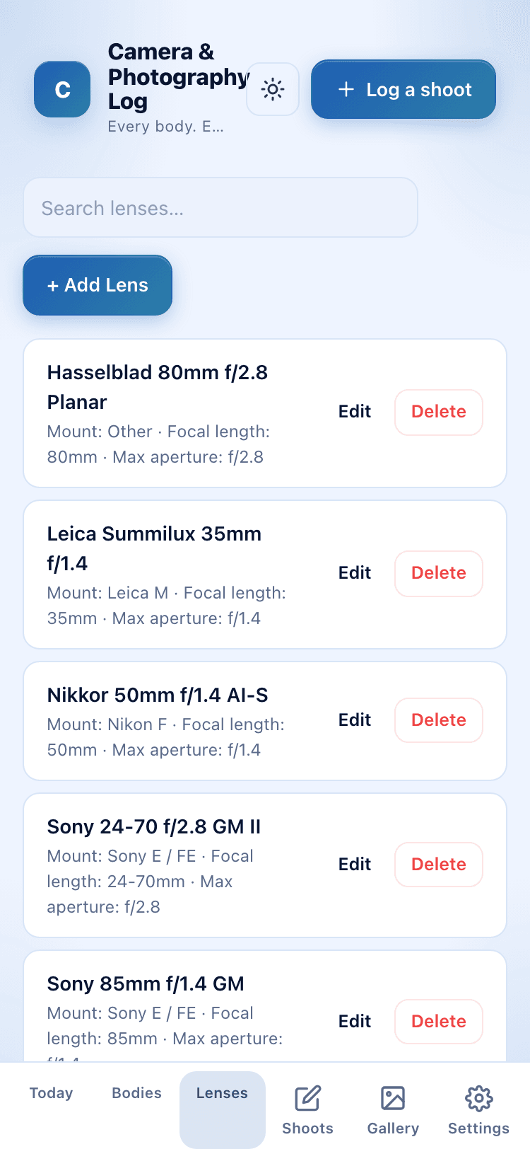 Lenses screen