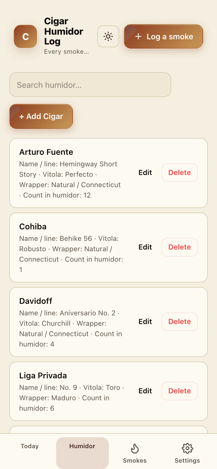 Humidor screen