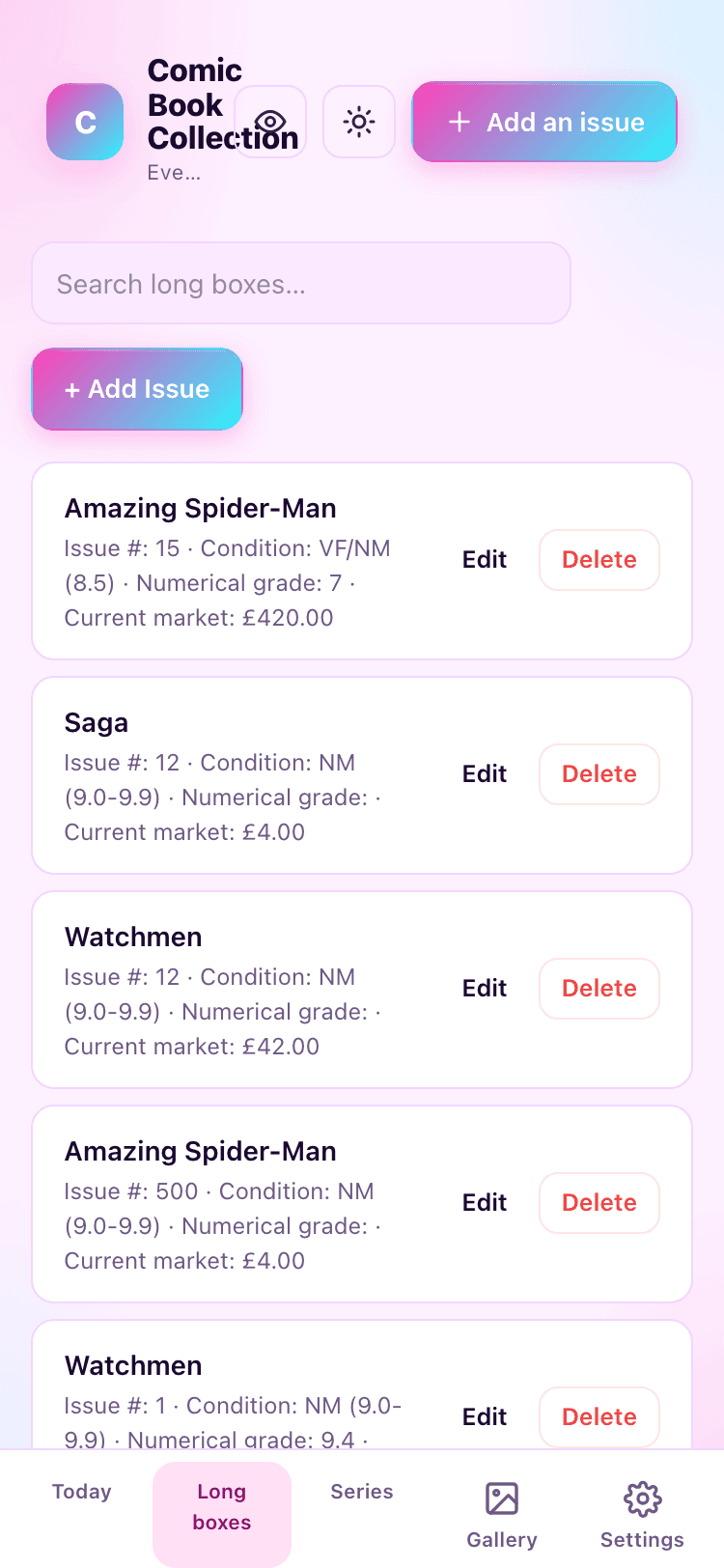Long boxes screen