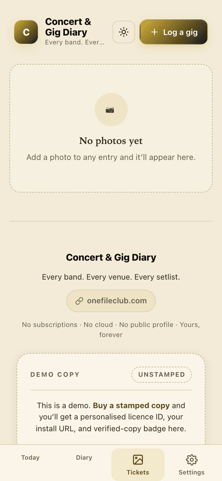 Tickets screen
