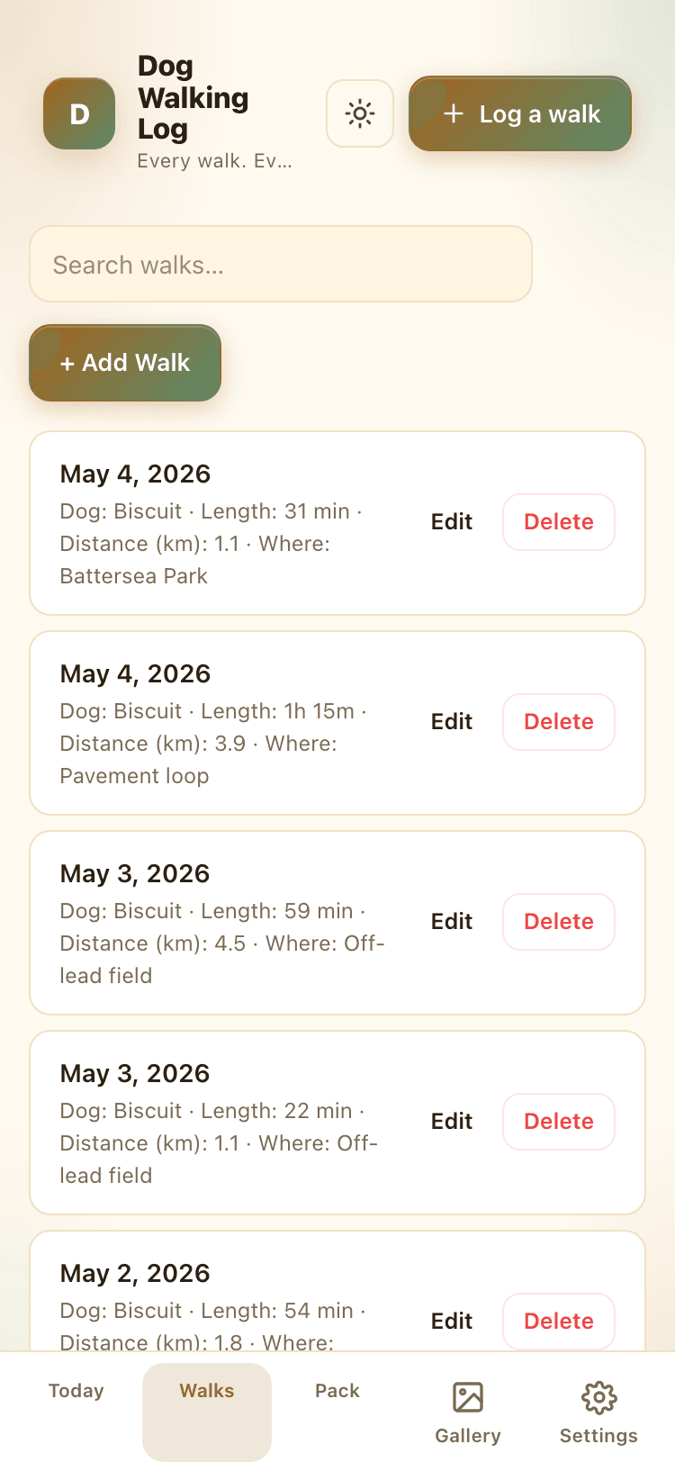 Walks screen