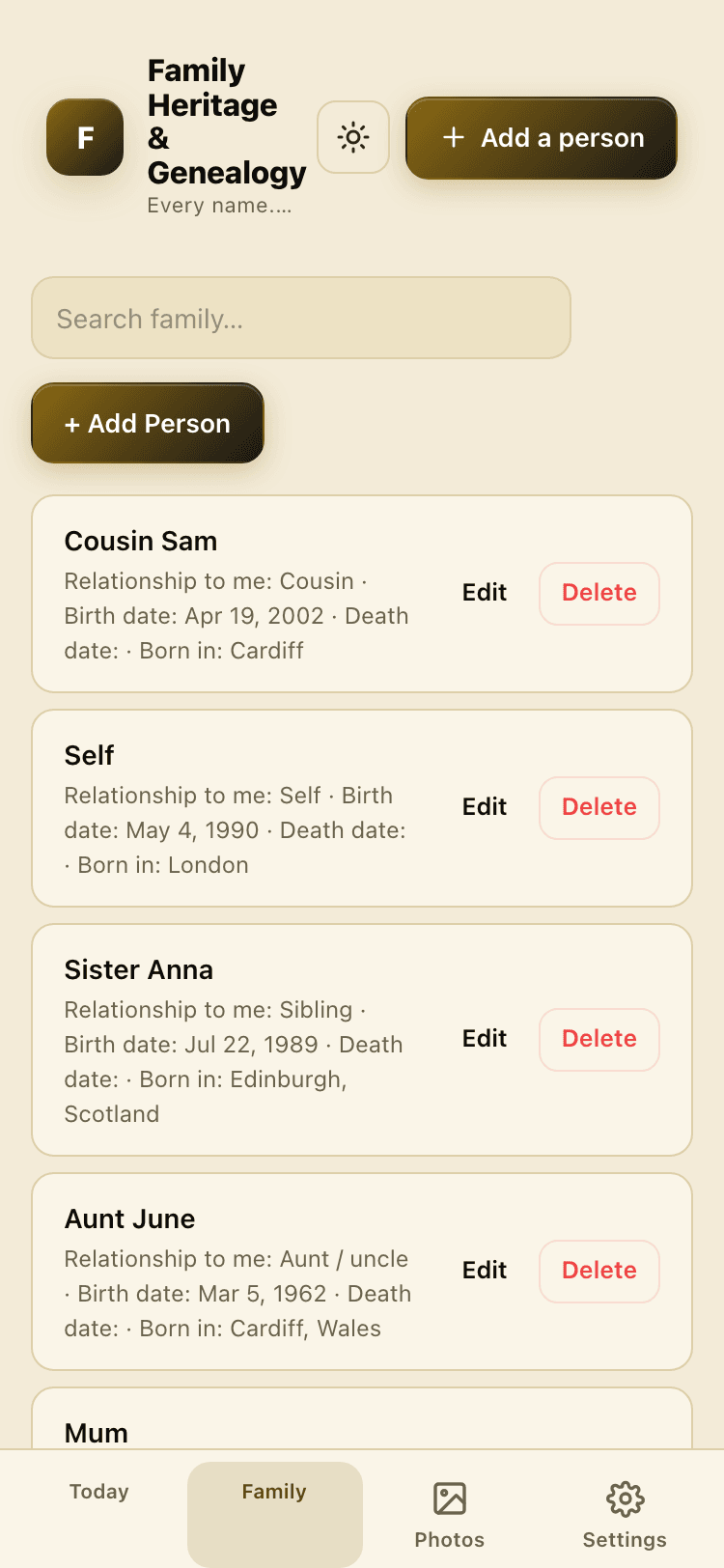 Family screen