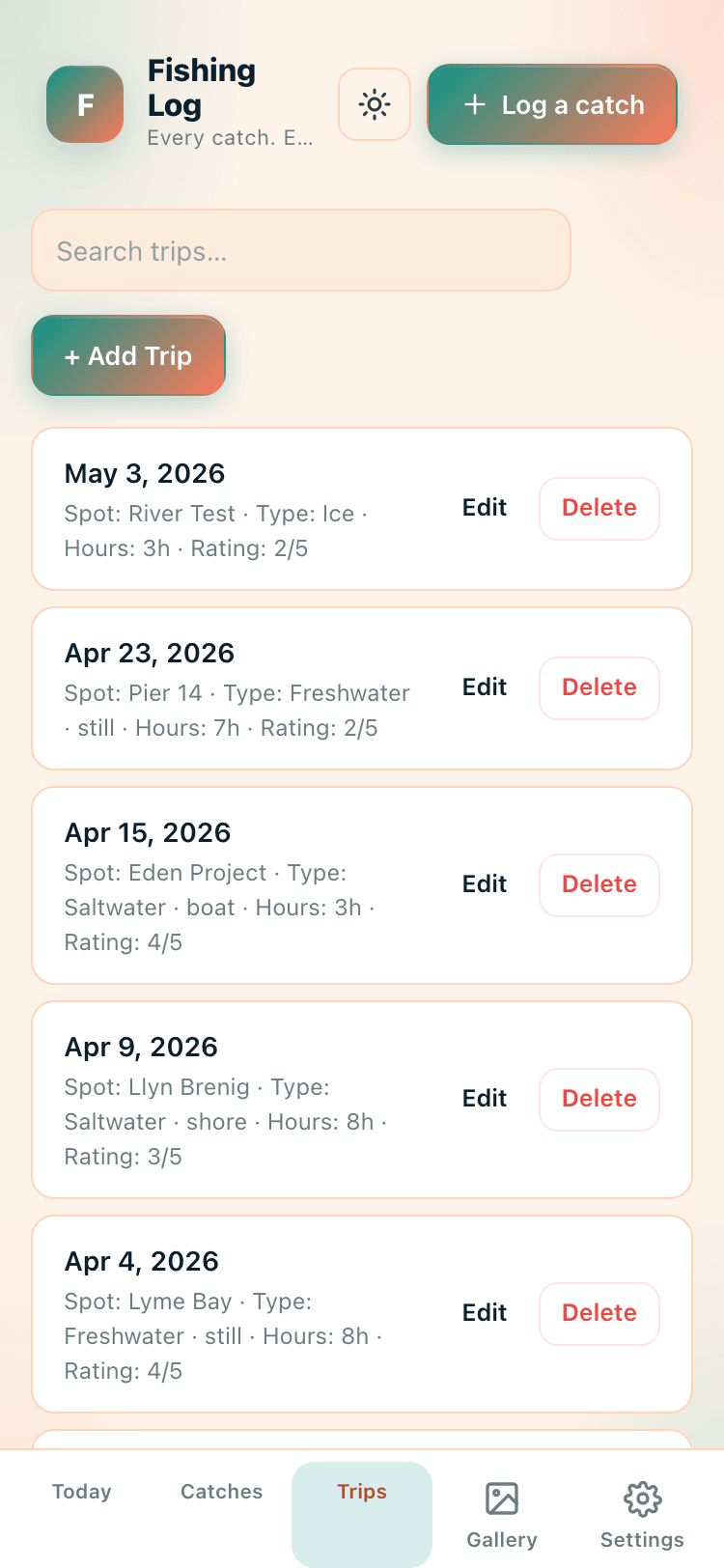 Trips screen
