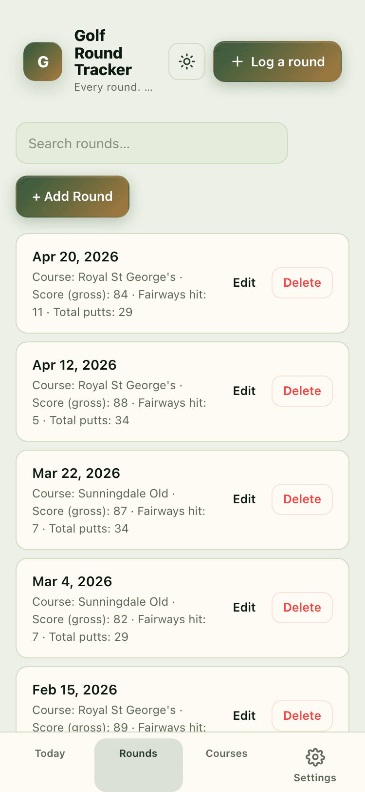 Rounds screen