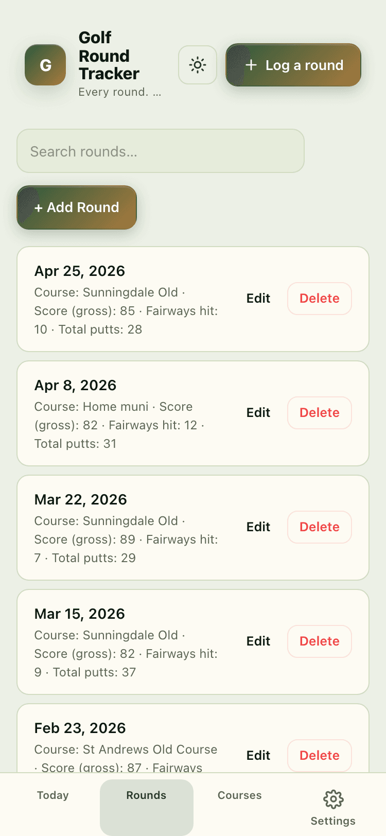 Rounds screen