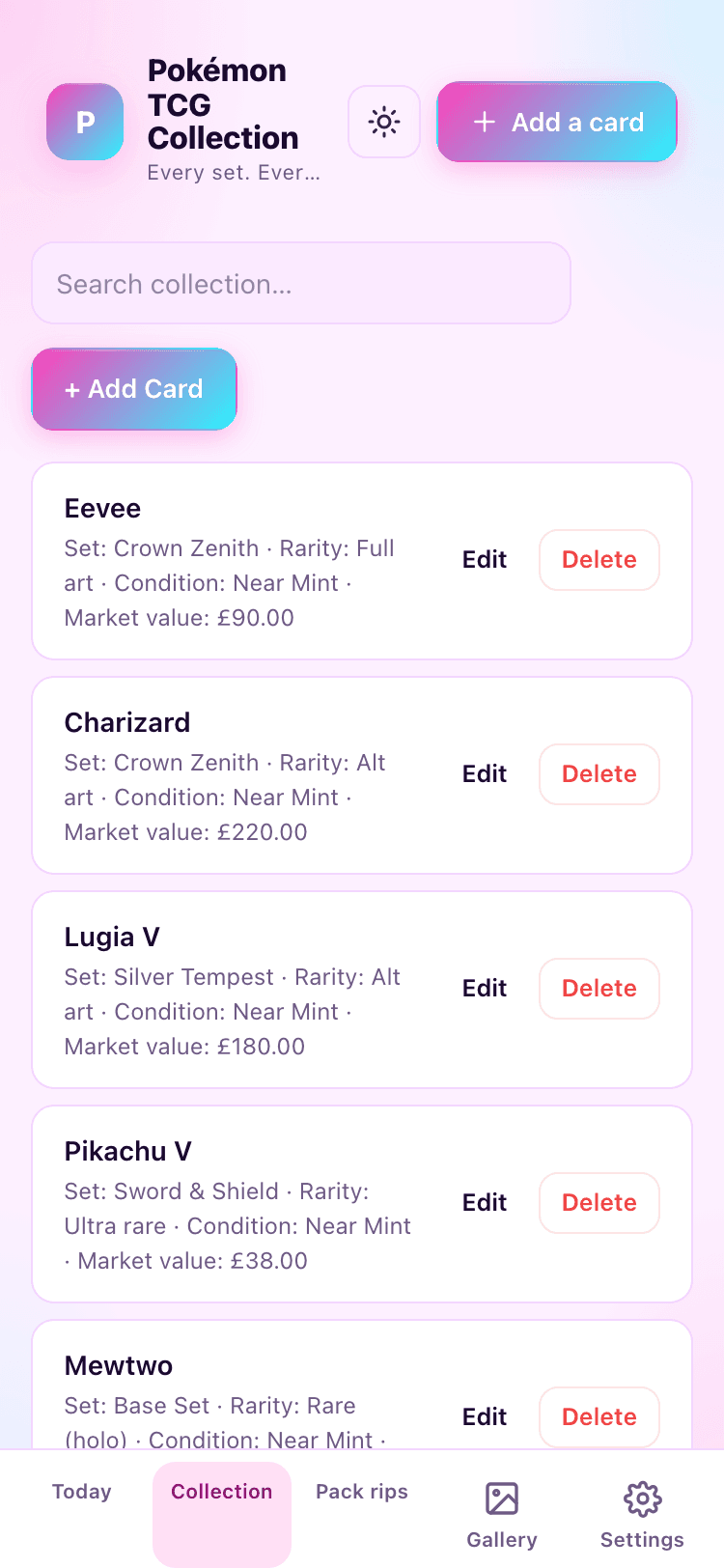 Collection screen