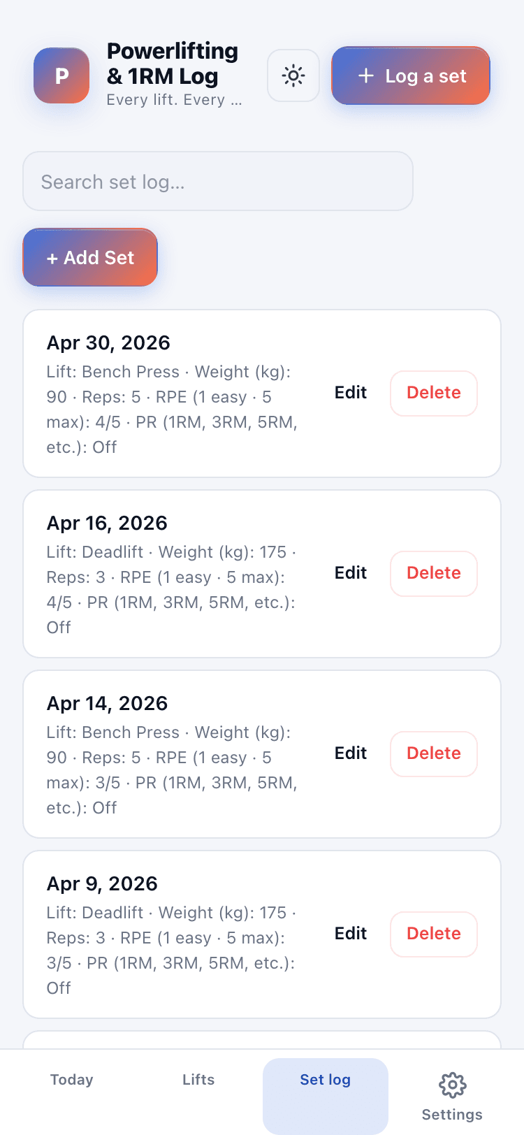 Set log screen