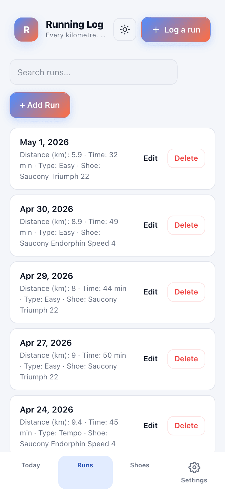 Runs screen