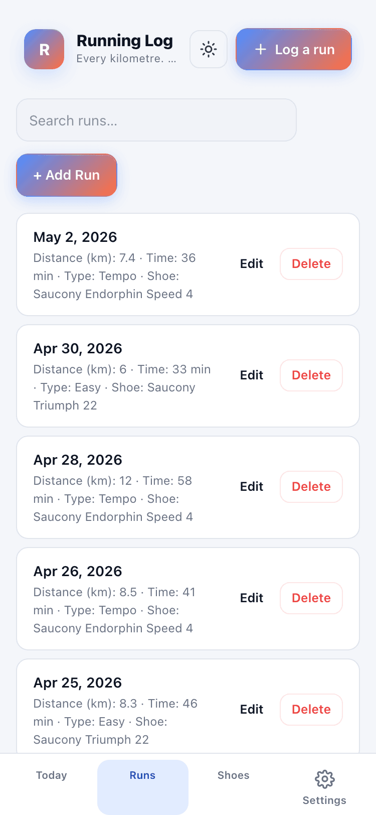 Runs screen