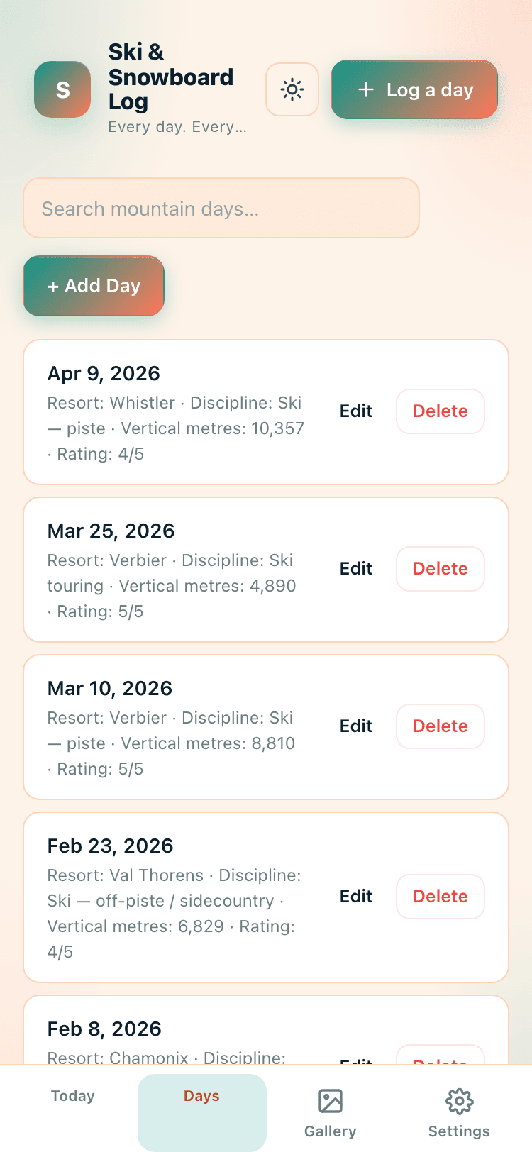 Days screen