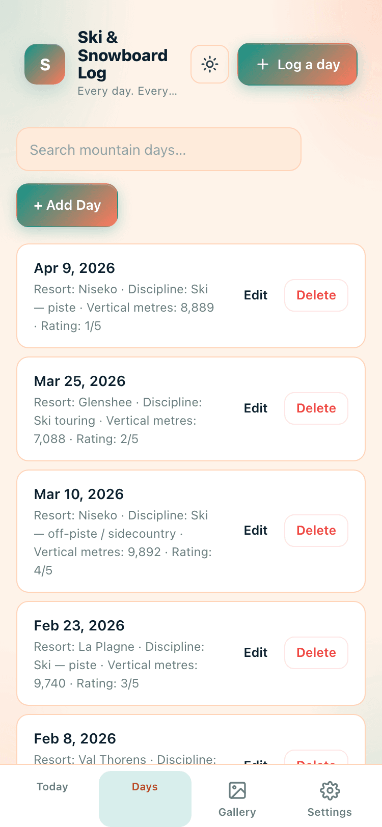 Days screen