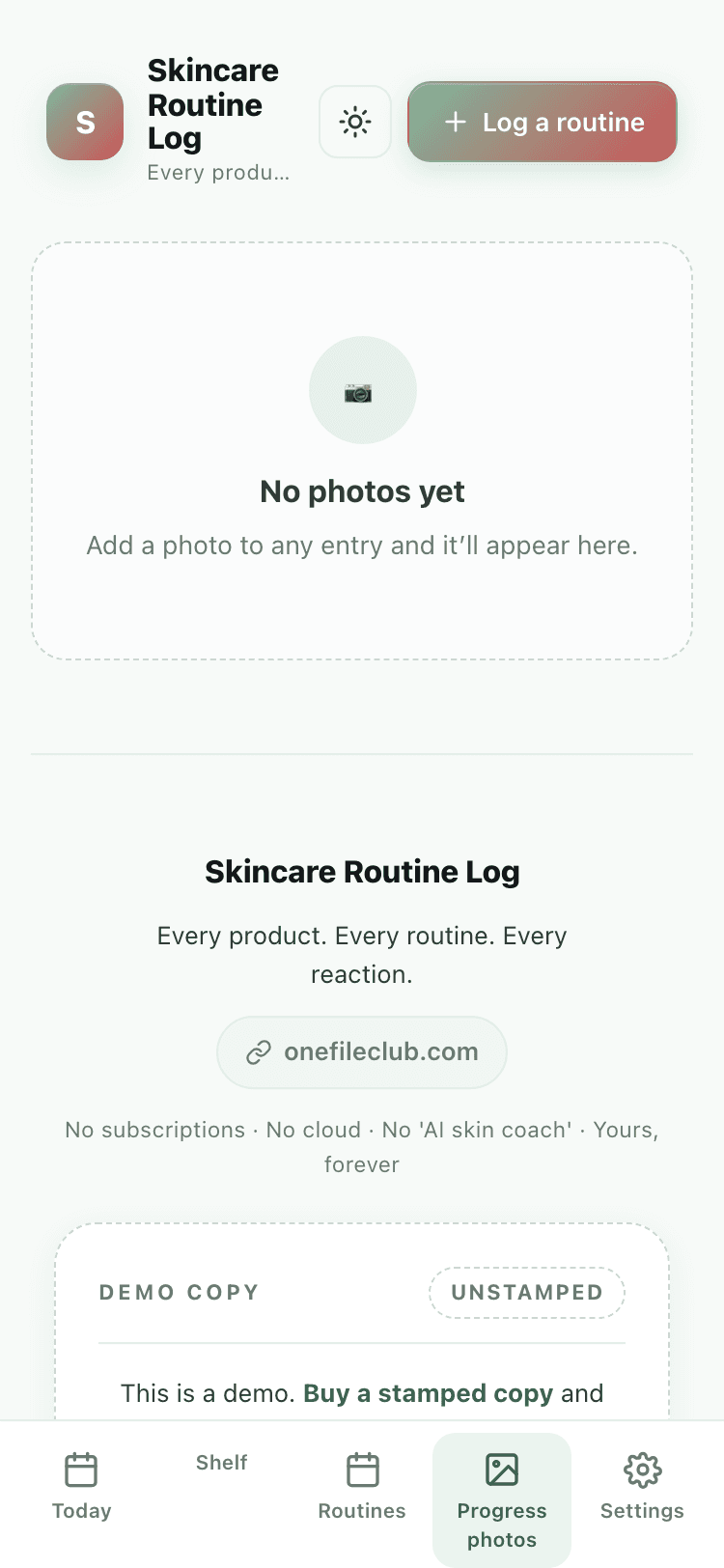 Progress photos screen