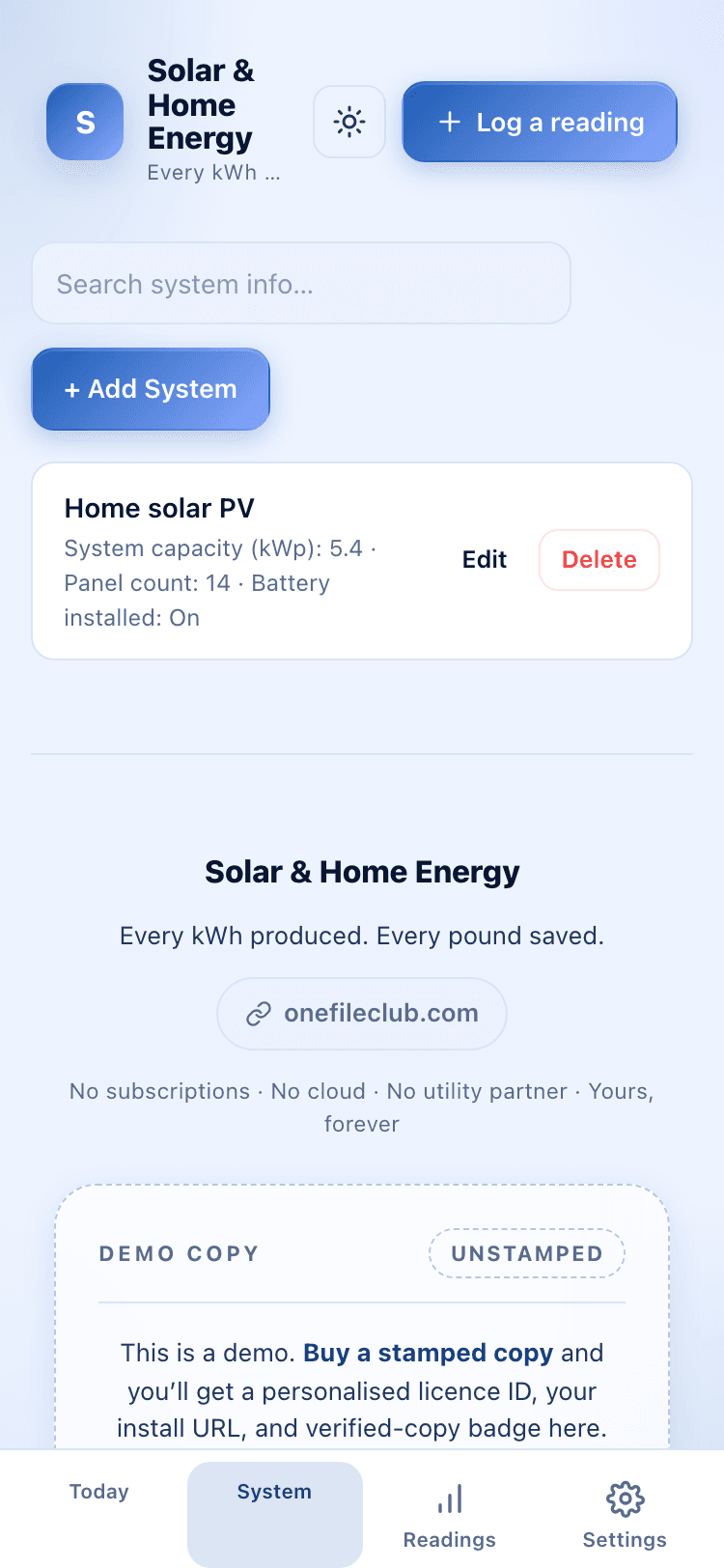 System screen