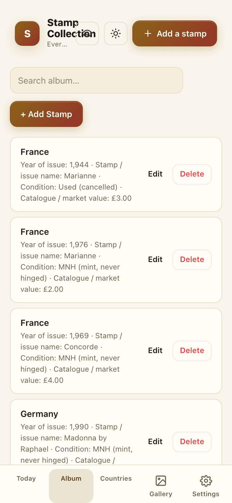 Album screen
