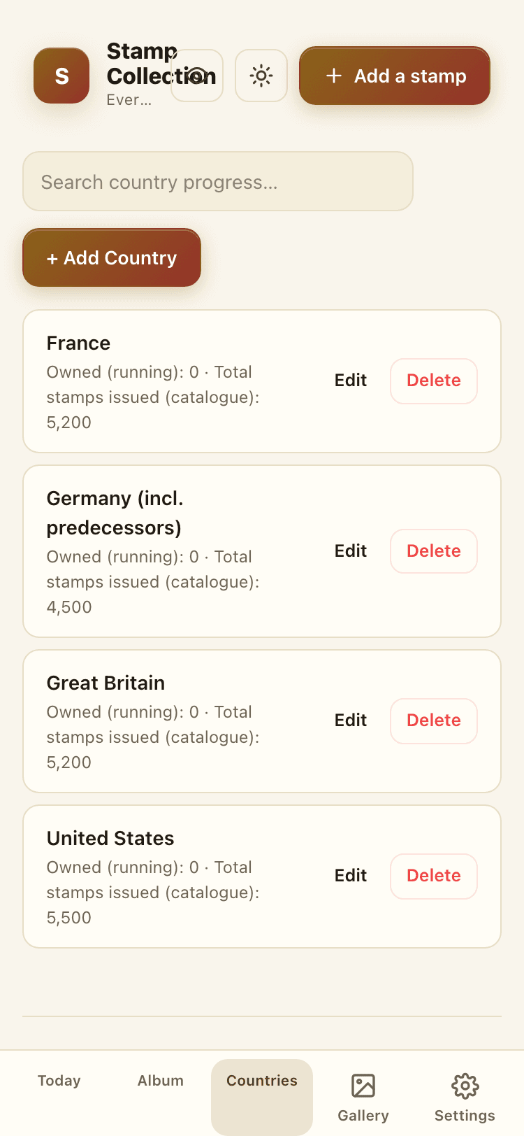 Countries screen