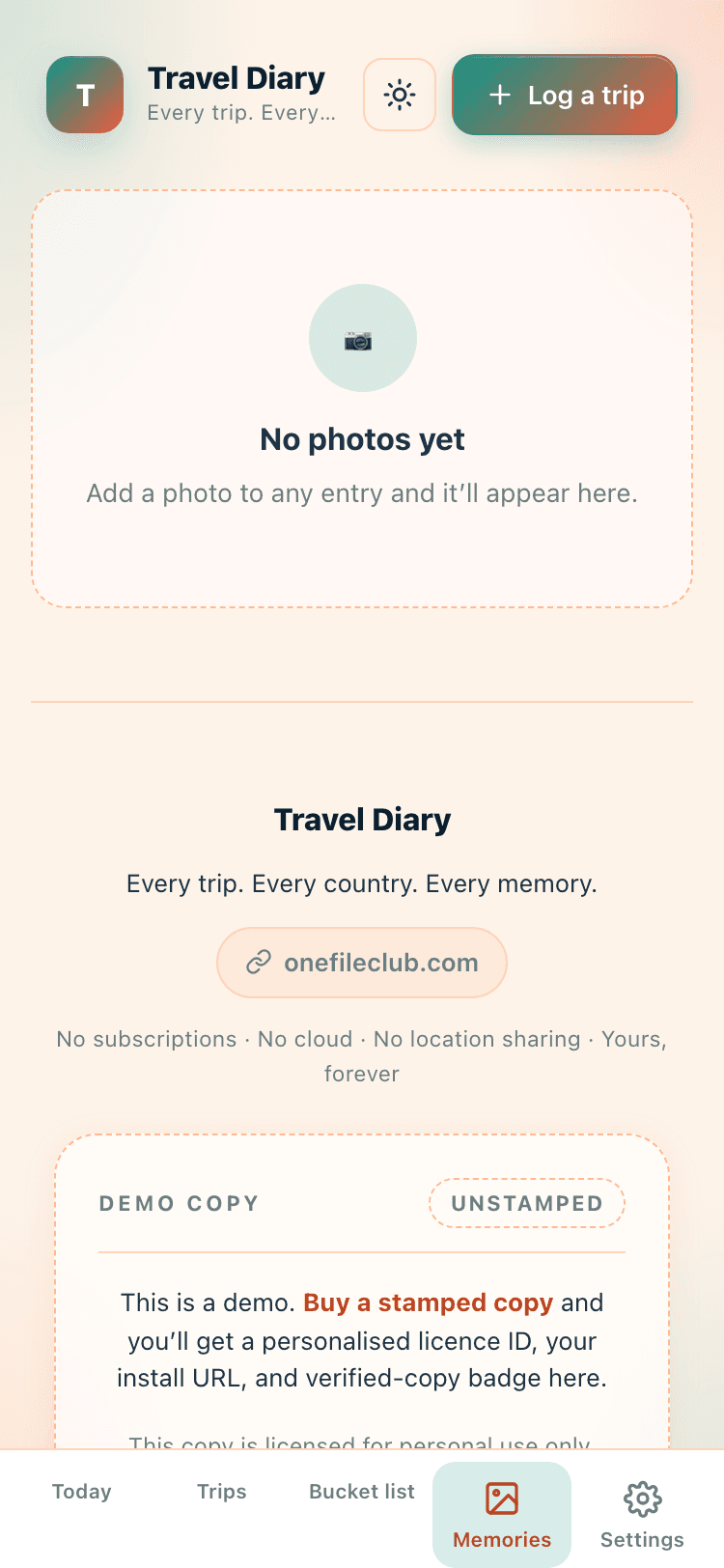 Memories screen