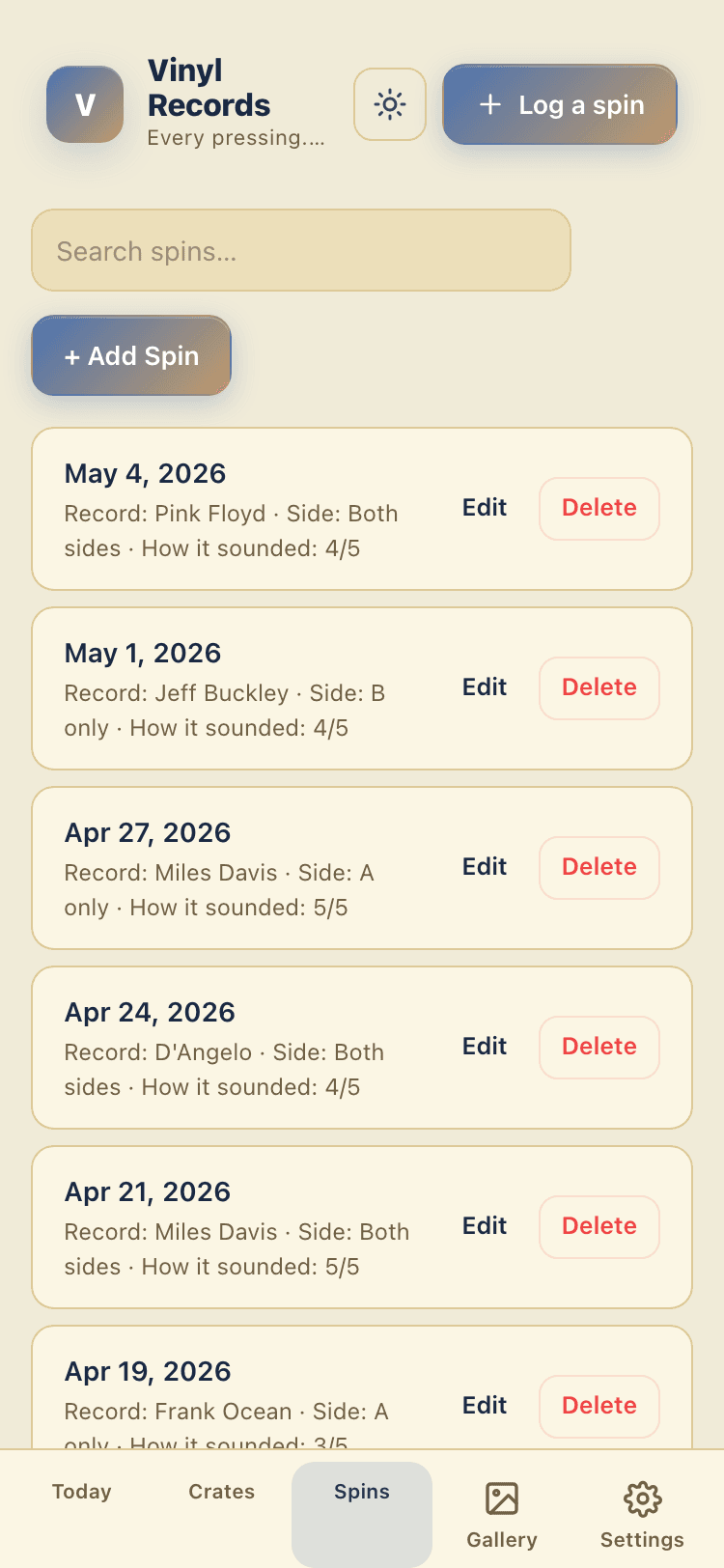 Spins screen