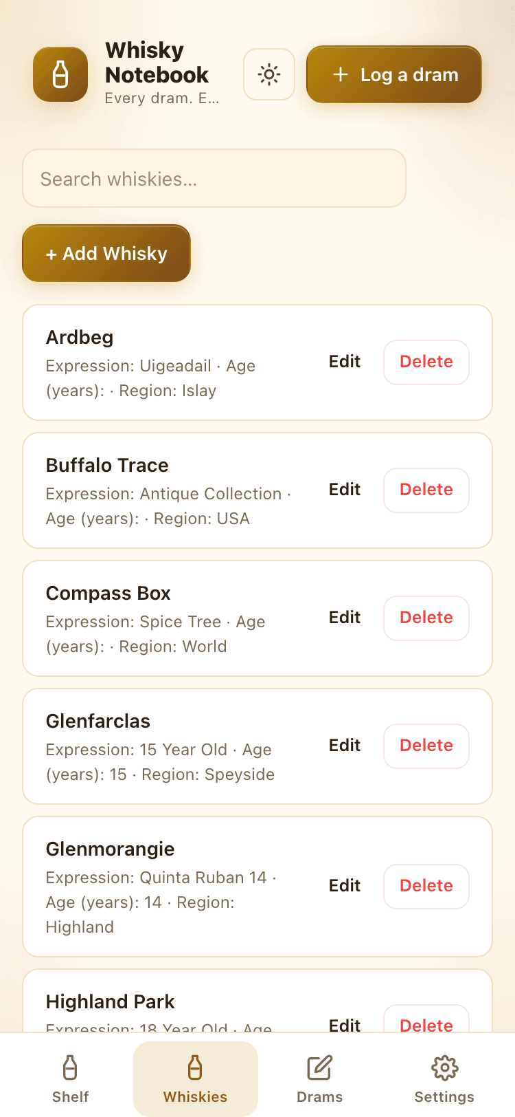 Whiskies screen
